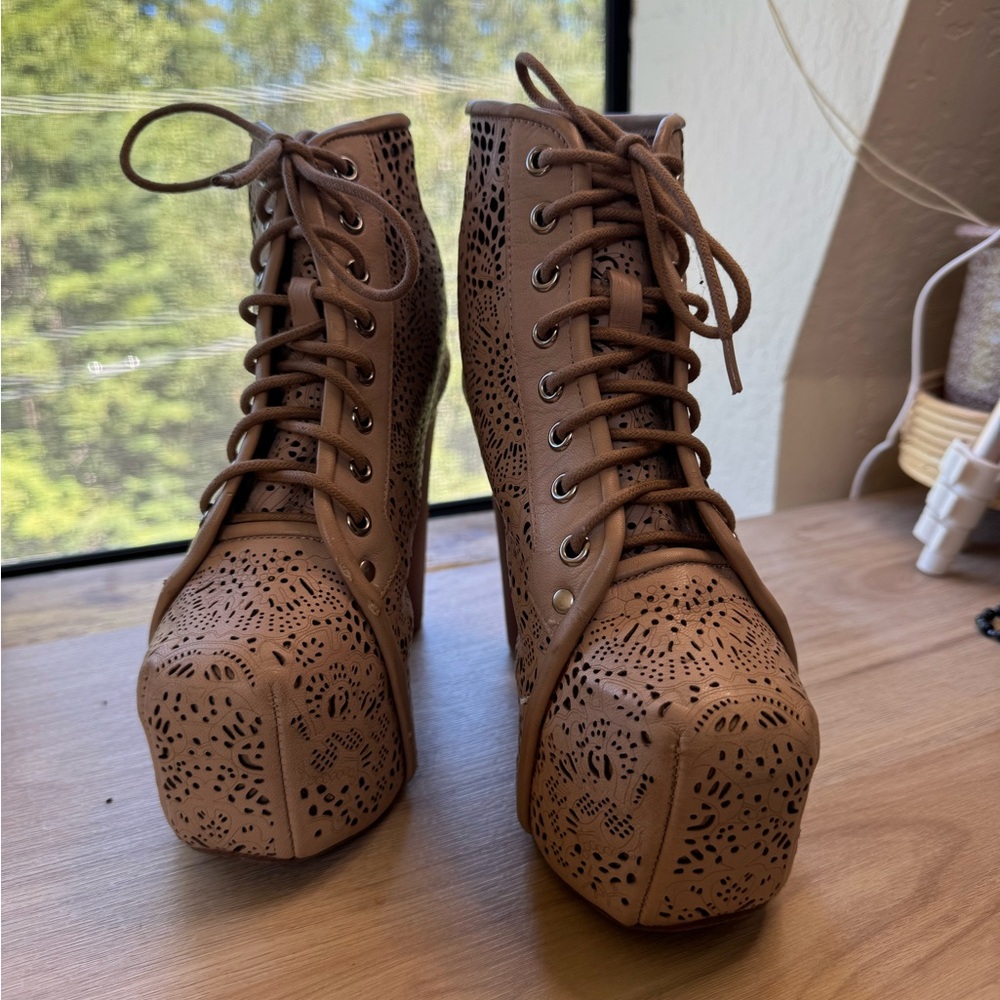 Jeffrey Campbell Brown Lace Up Boots with Platform Sole